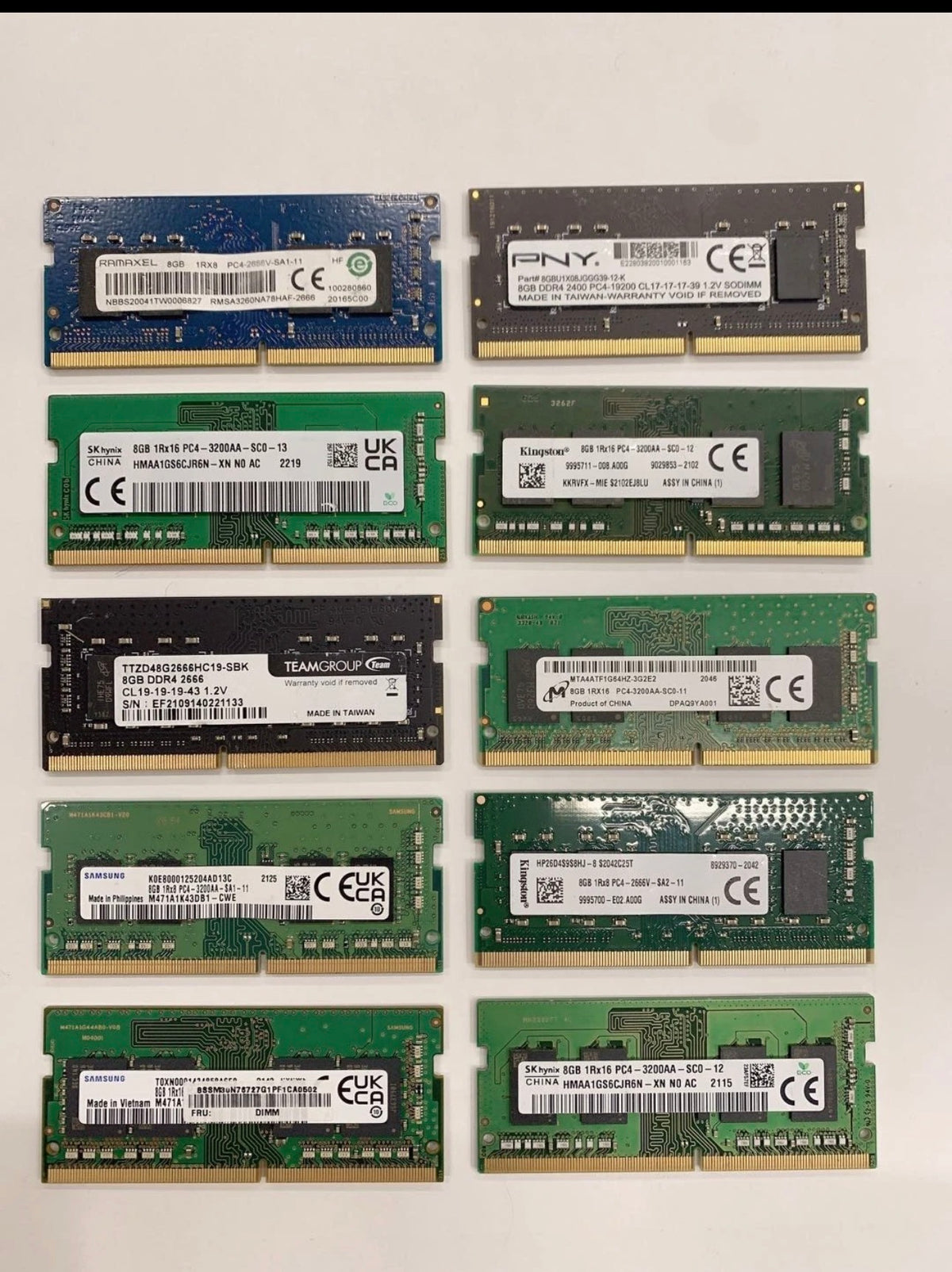 Lot of 10 x 8GB PC4 Laptop Memory RAM Mixed Brands