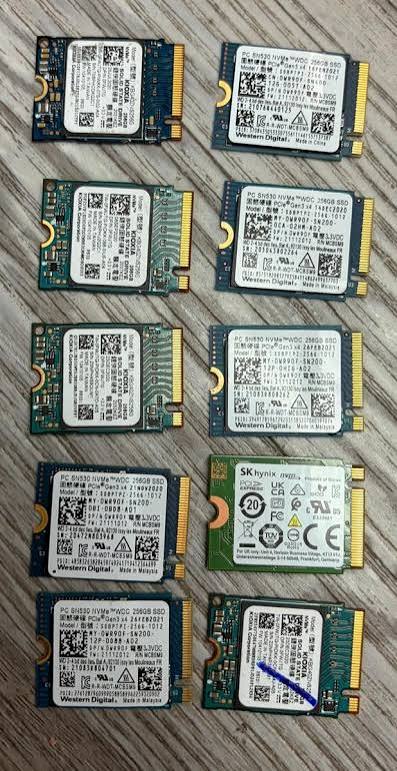 LOT OF 10 Pcs! Mixed Brands, 256GB M.2 NVMe SSD Drive 2230 TESTED GOOD!