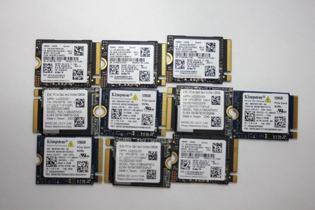 LOT of 10pcs 128GB M.2 PCIE NVME 2230 SSD Mixed Brand